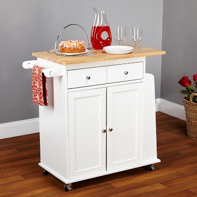 White Wood Kitchen Cart with Spice Rack and Storage