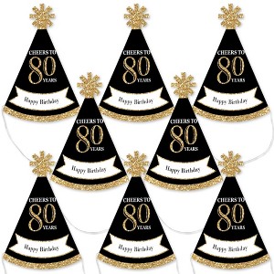 Big Dot of Happiness Adult 80th Birthday - Gold - Mini Cone Birthday Party Hats - Small Little Party Hats - Set of 8 - 1 of 4