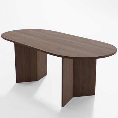 Lirago V Leg Oval Walnut Dining Table Modern Minimalist Design Sturdy 150lb Weight Capacity 67" L x 33.5" W x 30" H