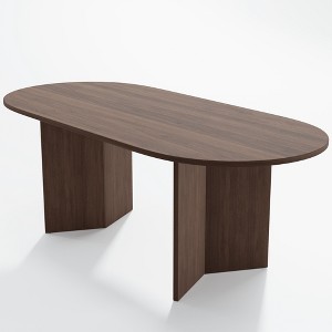 Lirago V Leg Oval Walnut Dining Table Modern Minimalist Design Sturdy 150lb Weight Capacity 67" L x 33.5" W x 30" H - 1 of 4