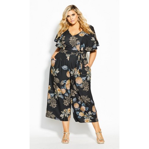 City Chic| Women's Plus Size Golden Floral Jumpsuit - Black - 20w : Target