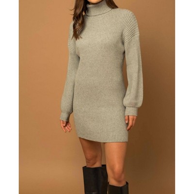 Women's Turtle Neck Balloon Sleeve Sweater Dress - GILLI