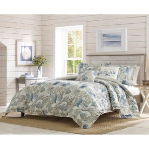 King 5pc Floreanna Comforter & Sham Set Bright Blue - Tommy Bahama: Percale, OEKO-TEX Certified, Includes Decorative Pillows - 1 of 4