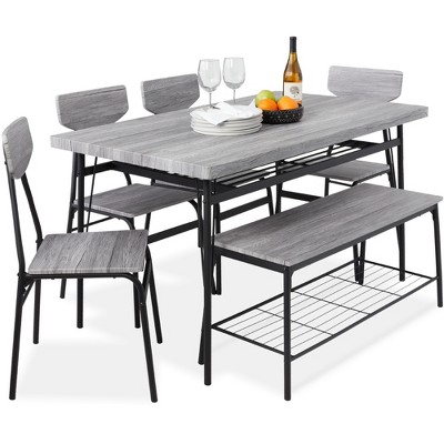 Best Choice Products 6-Piece 55in Modern Home Dining Set w/ Storage Racks, Rectangular Table, Bench, 4 Chairs