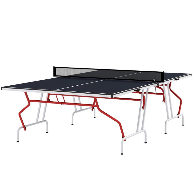 Soozier Full Size Ping Pong Table, Folds into Quarters, Portable Table Tennis Table with Net, Paddles, Balls, MDF, Charcoal Gray, 4 of 7