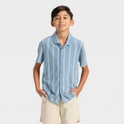 Boys' Short Sleeve Vertical Striped Button-Down Shirt - Cat & Jack™