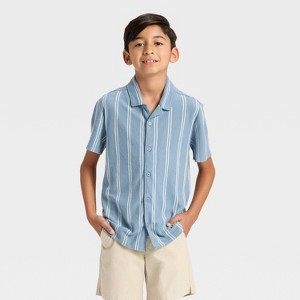 Boys' Short Sleeve Vertical Striped Button-Down Shirt - Cat & Jack™ - 1 of 3