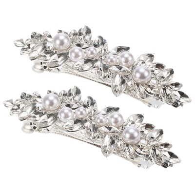 Unique Bargains Women's Rhinestone Faux Pearl Hair Barrettes 2 Pcs