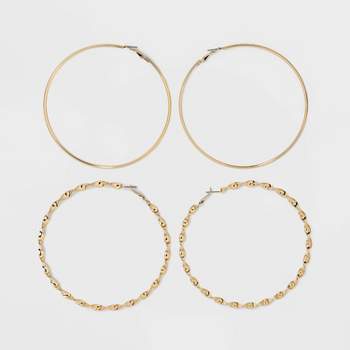 Smooth and Twisted Hoop Earring Set 2pc - Wild Fable™
