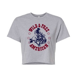 Women's - Instant Message - Wild And Free American Cropped Graphic T-Shirt - 1 of 4