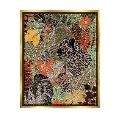 Stupell Industries Leopard in Jungle Pattern Framed Floater Canvas Wall Art