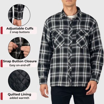 Мужские куртки Alpine Swiss Mens Henry Quilted Flannel Jacket Warm Plaid Shacket Snap Buttons Winter Work Coat For Cold Weather BKGY MED — фото 2