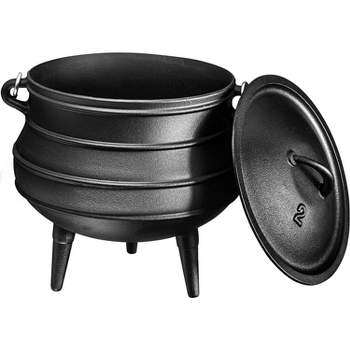 Bruntmor 8 Quarts Black Pre-Seasoned Cauldron Cast Iron Potjie Pot | 3 Legs for Even Heat Distribution | Premium Camping Cookware