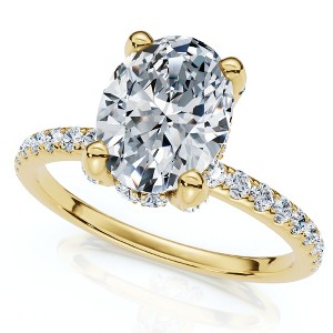 Pompeii3 1 1/2Ct Oval Diamond Accents Engagement Ring White Yellow or Rose Gold Lab Created - 1 of 4