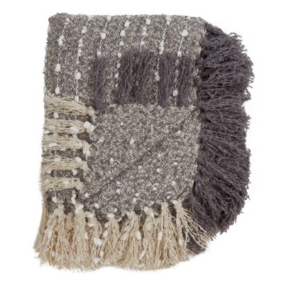 Heathered Gray Chunky Throw Blanket with Pompom Tassels