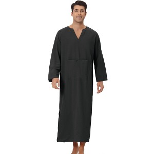 Lars Amadeus Men's Loose Fit Long Sleeves Split Neck Comfy Nightshirts - 1 of 4