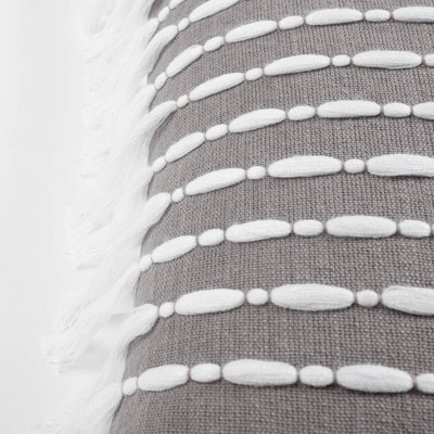 Gray and White Cotton Tassel Decorative Pillow Cover, 20" x 20"