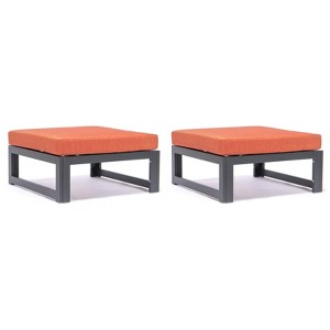 LeisureMod Chelsea Outdoor Patio Ottomans Set of 2, Black Aluminum with Cushions – Weather-Resistant Footstools for Patio and Garden - 1 of 4