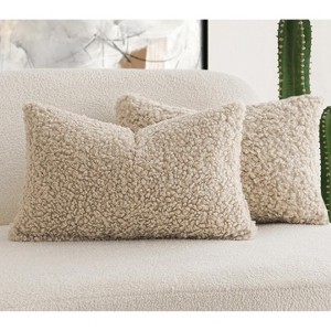 LISM 12"x20" Teddy Faux Fur Pillowcases,Decorative Lumbar Pillow Covers Set of 2 - 1 of 4