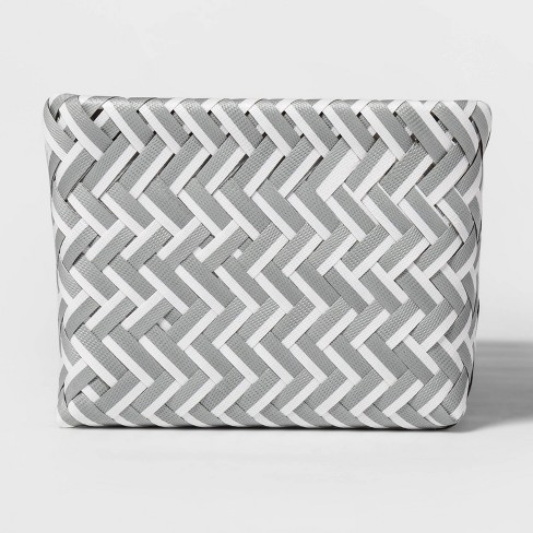 Small Rectangle 3 Compartment Woven Bin Gray and White - Room Essentials™