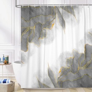 LunaLulinlk Gray & Gold Marble Abstract Polyester Shower Curtain - 1 of 4