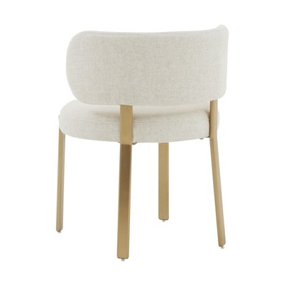 Cream Linen Upholstered Dining Arm Chair with Light Wood Legs