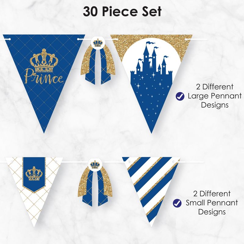 Big Dot of Happiness Royal Prince Charming - DIY Baby Shower or Birthday Party Pennant Garland Decoration - Triangle Banner - 30 Pieces, 5 of 9