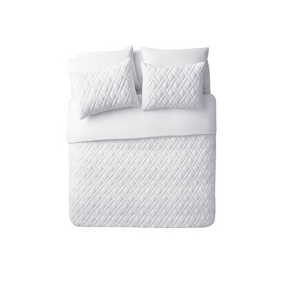 King 3pc Lattice Embossed Duvet Set White - VCNY HOME