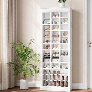 Shoe Storage Cabinet, 10-Tier Tall Shoe Cabinet with Boots Racks and 27 Cubbies - 1 of 4