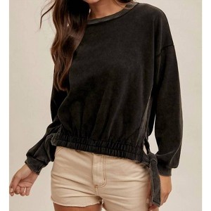 Women's Side Tie Contrast Top - Hem & Thread - 1 of 4
