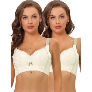Allegra K Women's Wide Straps Push Up High Back Padded Lace Full Coverage Bralettes 2 Packs - 1 of 4