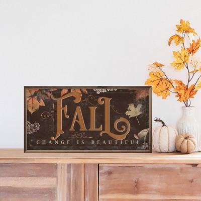 Kendrick Home Distressed Fall Change is Beautiful Leaves Wall Art Brown