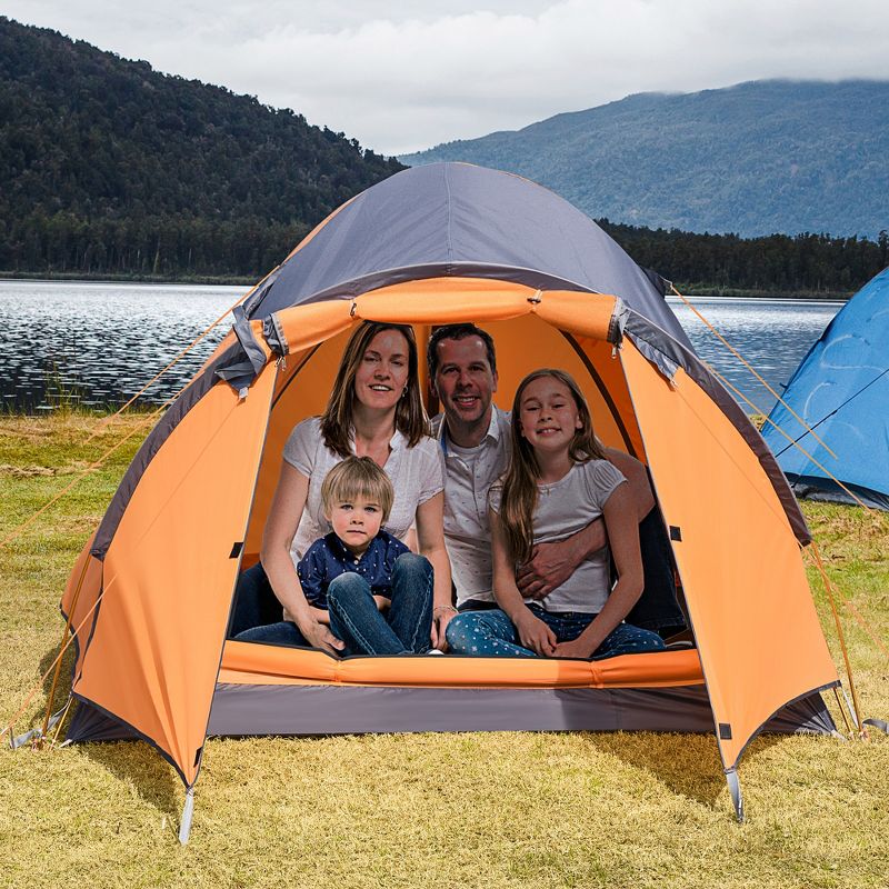 Outsunny 3-4 Person Camping Tent, Lightweight Outdoor Tent Waterproof Windproof w/ Carrying Bag, 3 Doors, Easy Setup for Backpacking Hiking, Orange, 2 of 7
