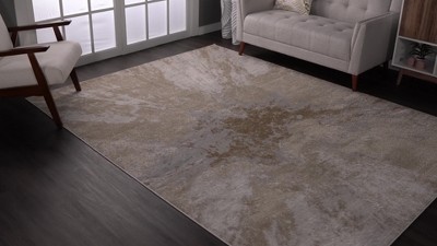 Beige and Gray Abstract Synthetic Rectangular Area Rug