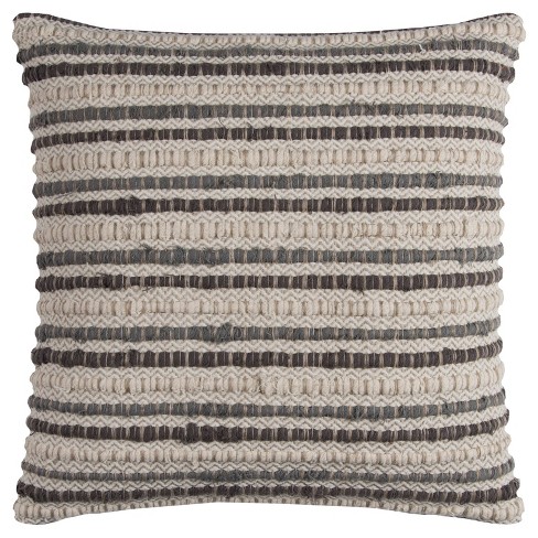 20"x20" Oversize Geometrical Striped Square Throw Pillow Cover - Rizzy Home: Linen & Cotton, Hidden Zipper - image 1 of 3