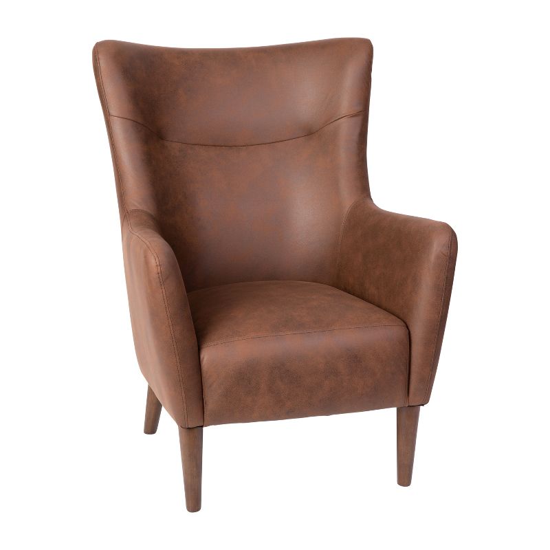 Merrick Lane Traditional Wingback Accent Chair, Faux Leather Upholstery and Wooden Frame and Legs, 1 of 11