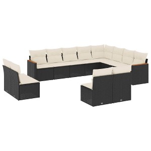 vidaXL 12 Piece Patio Sofa Set with Cushions Black Poly Rattan - Black and Cream Without Table - 1 of 4