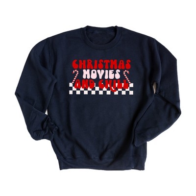 Simply Sage Market Women's Graphic Sweatshirt Christmas Movies and Chill Checkered