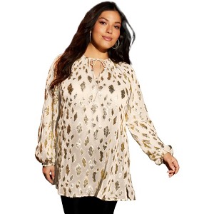 June + Vie by Roaman's Women's Plus Size Metallic Print Blouse - 1 of 4