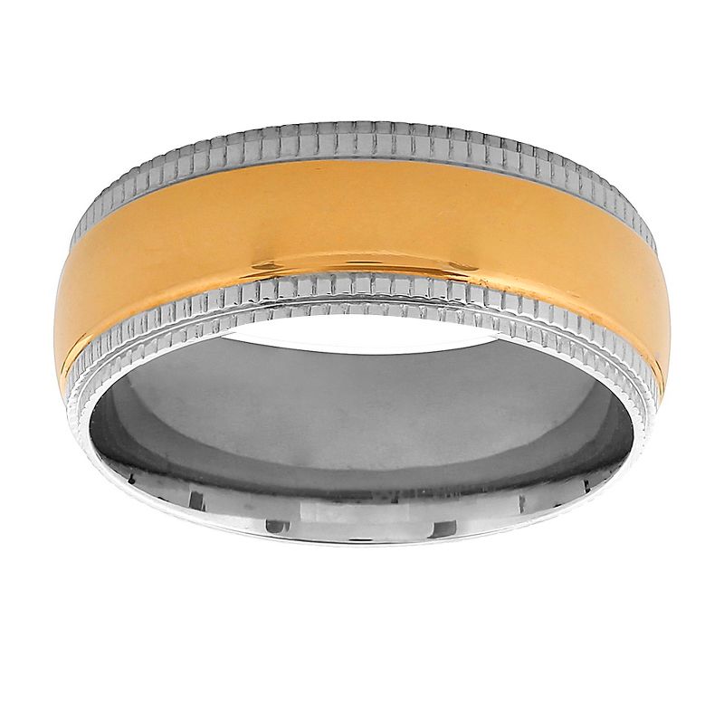 Men's West Coast Jewelry Goldplated Stainless Steel Ridged Edge Band Ring, 2 of 4