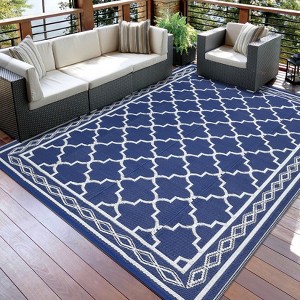 Outdoor Rug, Waterproof Reversible Patio Carpet,  Print Camping Rug, Geometric RV Mat for Deck, Balcony, Picnic & Beach - 1 of 4