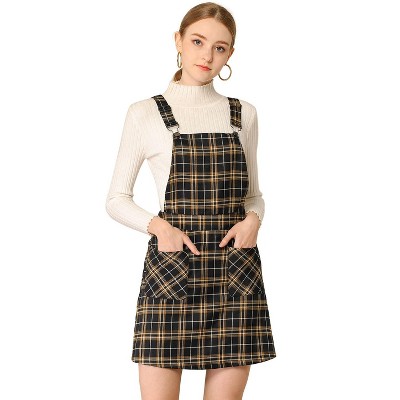 Allegra K Women's Above Knee Adjustable Strap Plaid Overall Suspender Skirt