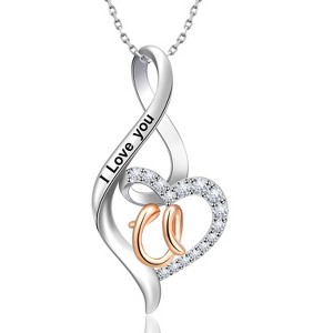 Molenia Heart Initial Necklace for Women, 925 Sterling Silver Heart Letter Pendant Necklace for Her, Fine Jewelry Necklace Gifts for Her Wife Women - 1 of 4