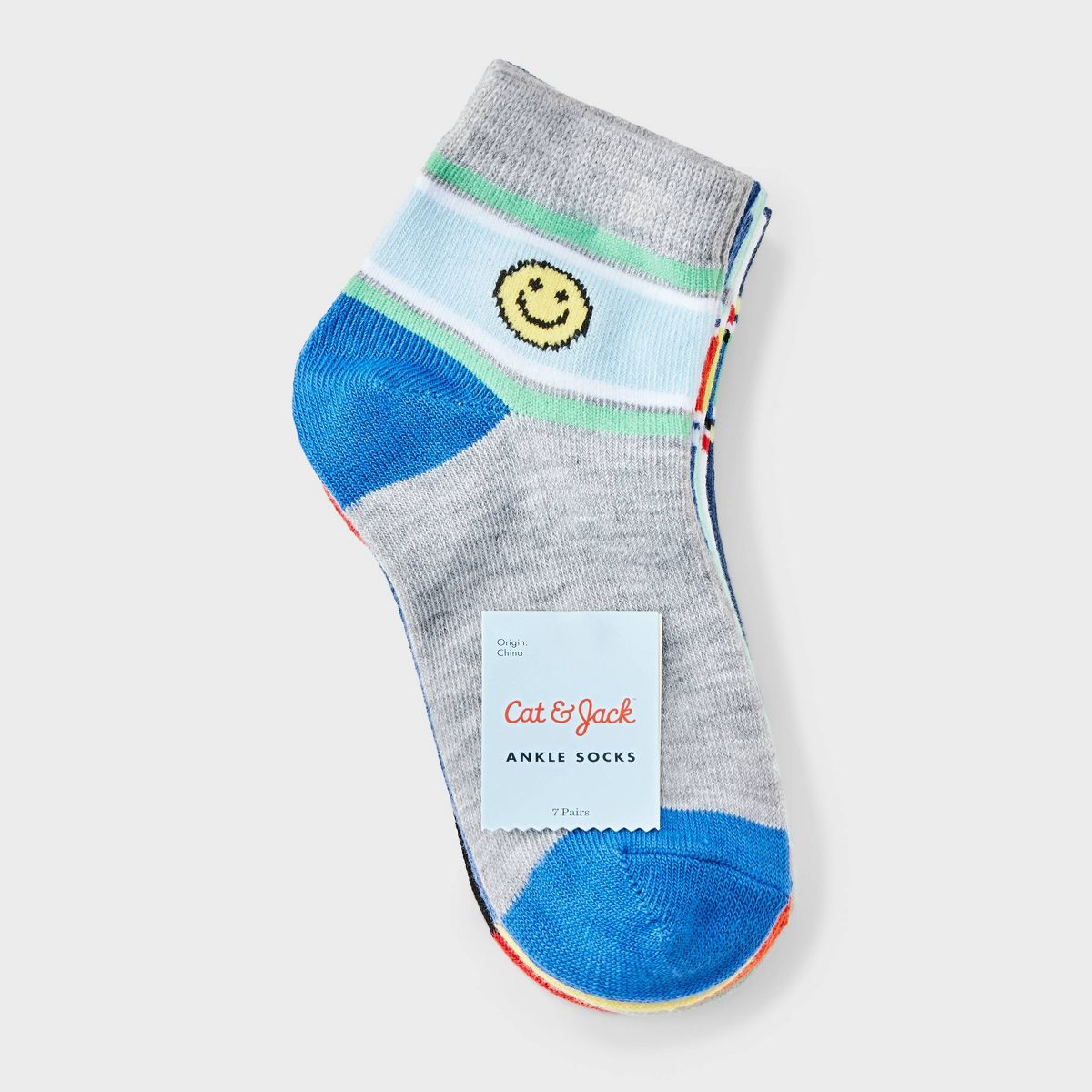 Boys' 7pk Icons Ankle Socks - Cat & Jack™ Blue/Black/Gray - thumbnail 2
