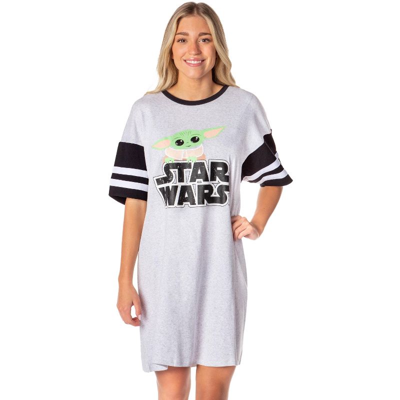 Star Wars Womens' The Mandalorian Grogu Baby Yoda Nightgown Pajama Dress Grey, 1 of 5