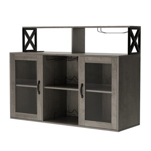 ODK Farmhouse Wine Bar Cabinet with Wine Rack, Glass Holder & Ample Storage, Freestanding Buffet Sideboard for Dining Room, Kitchen or Living Room - 1 of 4