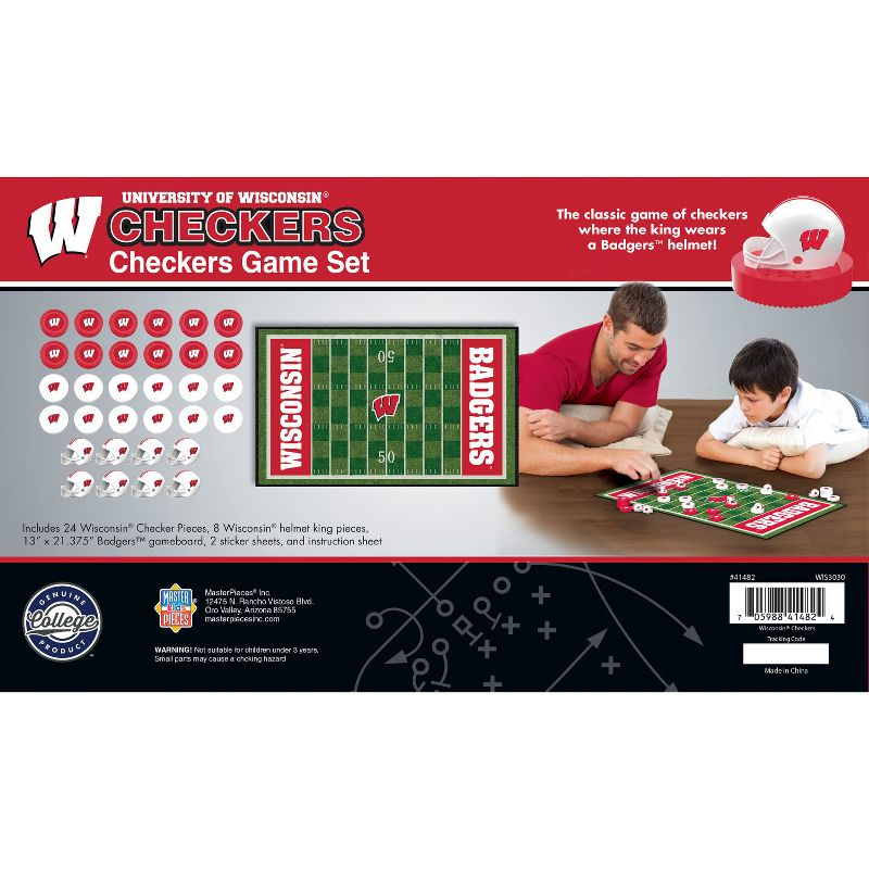 MasterPieces Officially licensed NCAA Wisconsin Badgers Checkers Board Game for Families and Kids ages 6 and Up, 4 of 7