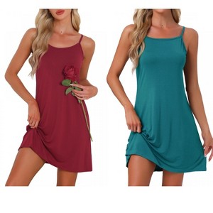 INSPIRE CHIC Women's 2 Pcs Modal Soft Spaghetti-Strap Dress Crewneck Sleepwear - 1 of 4