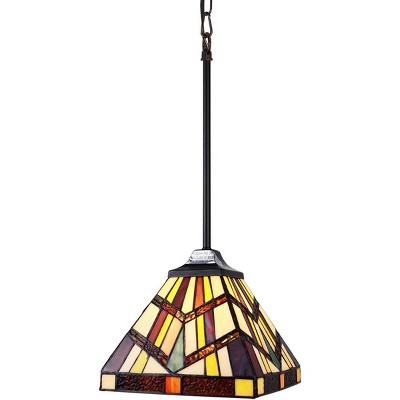 Vincent Mission-Style Mini-Pendant in Blackish Bronze with Stained Glass