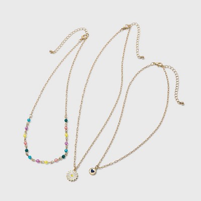 Girls' 3pk Layered Heart and Daisy Necklace Set - art class™ Gold